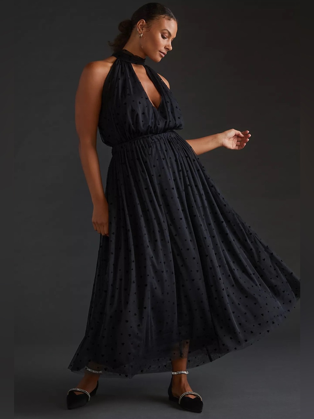 NWT Anthropologie Maeve Tulle Skirt Set Hearts Textured Black XL
